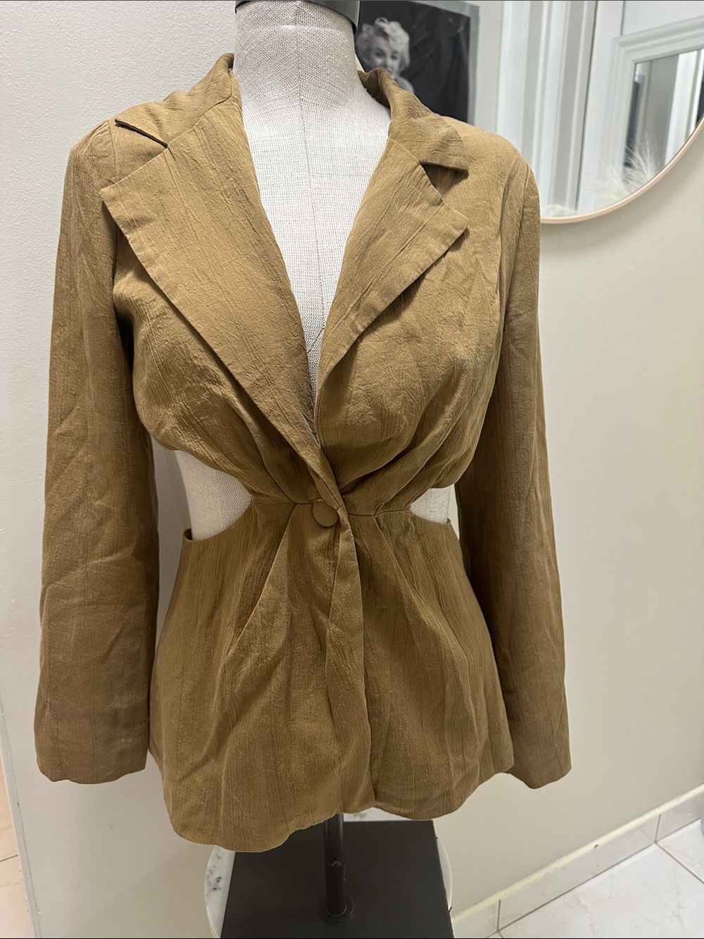 Cutout Front Tie Women's Jacket in Mustard